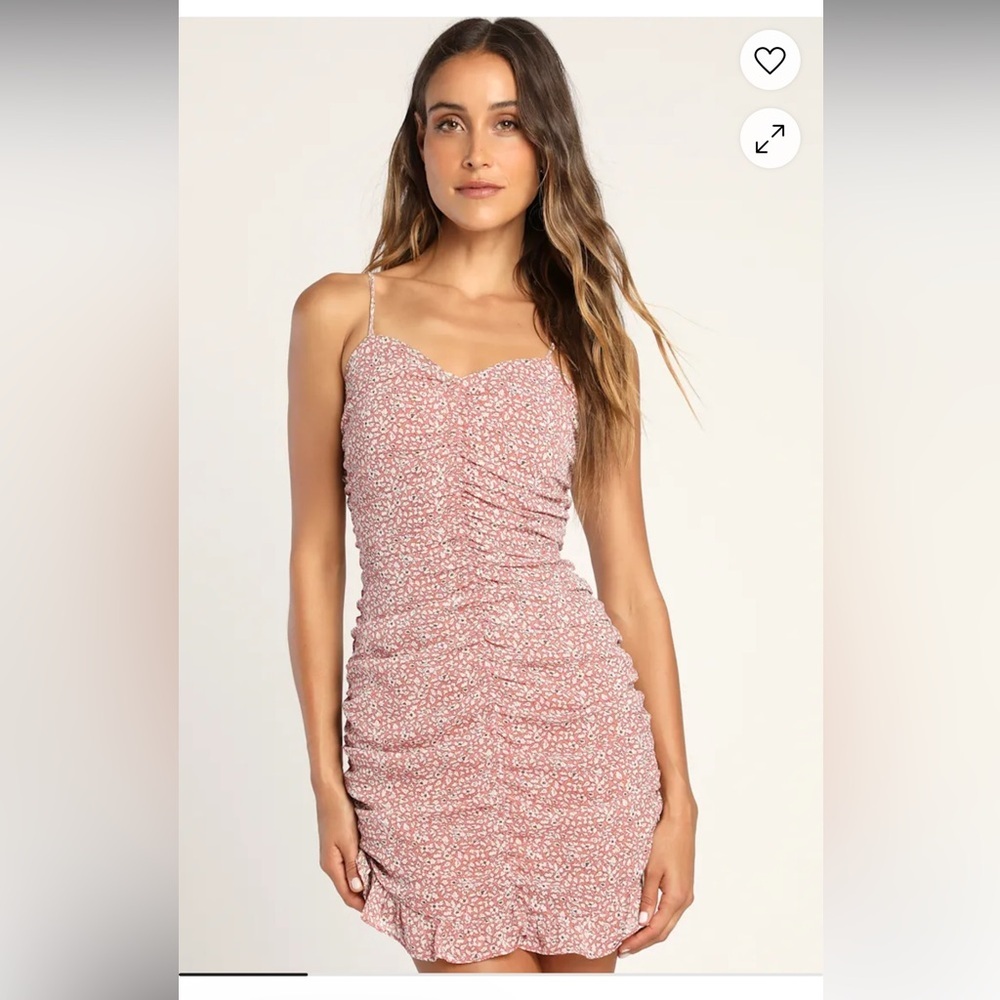 Lulus Walk the Walk Mauve Floral Print Ruched Bodycon Mini Dress